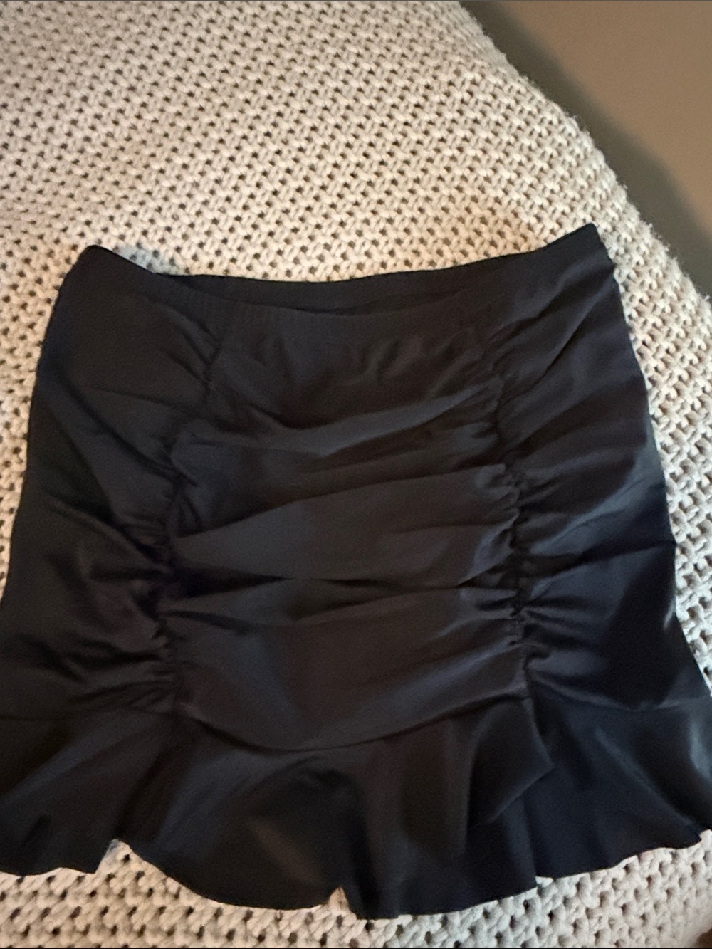Torrid Ruched Black Mini Skirt with Flounce Hem